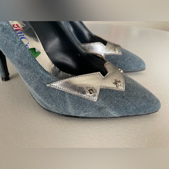 Vintage denim / silver high heels. - Picture 3 of 8
